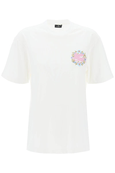 Etro t-shirt con ricamo pegaso floreale-0