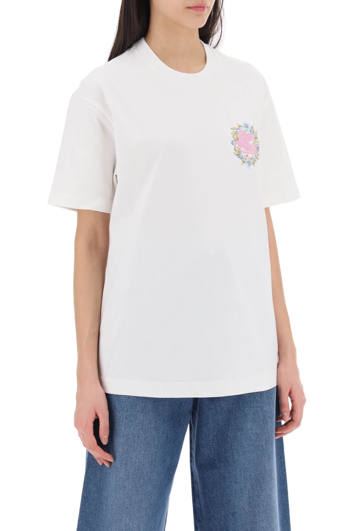 Etro t-shirt con ricamo pegaso floreale-1