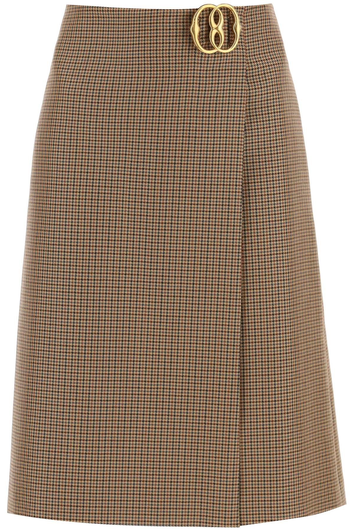 Bally houndstooth a-line skirt with emblem buckle-0