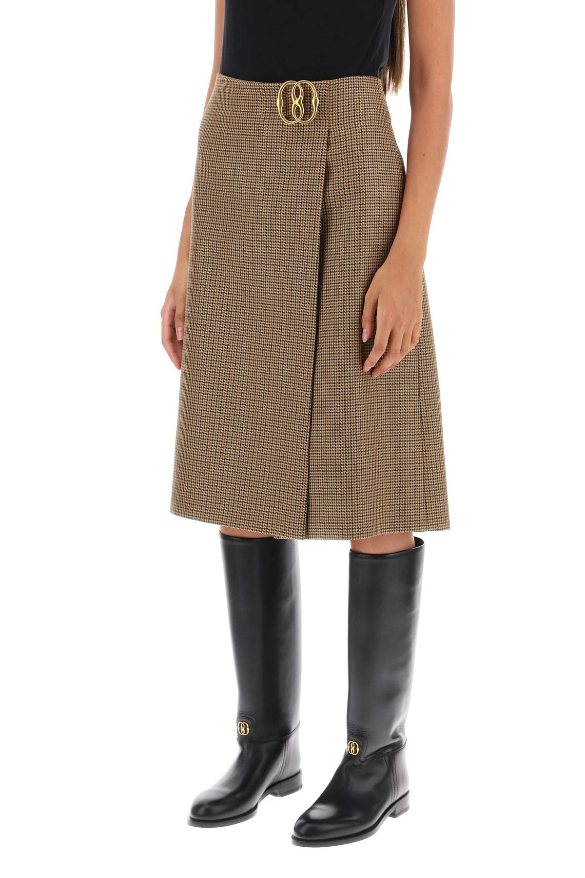 Bally houndstooth a-line skirt with emblem buckle-3