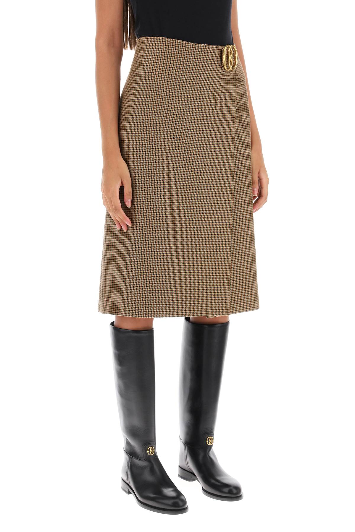 Bally houndstooth a-line skirt with emblem buckle-1