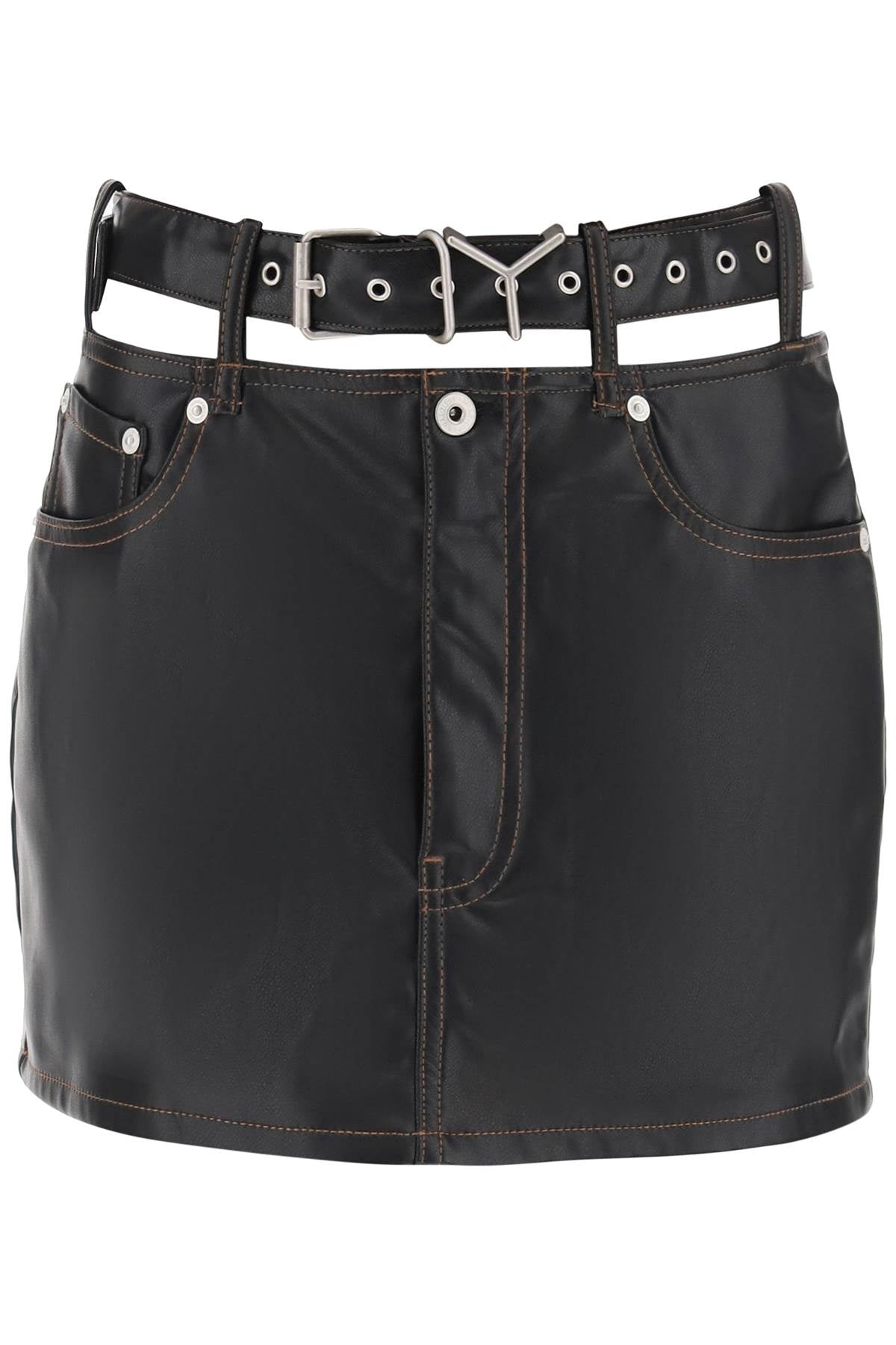 Y project y belt faux leather mini skirt-0