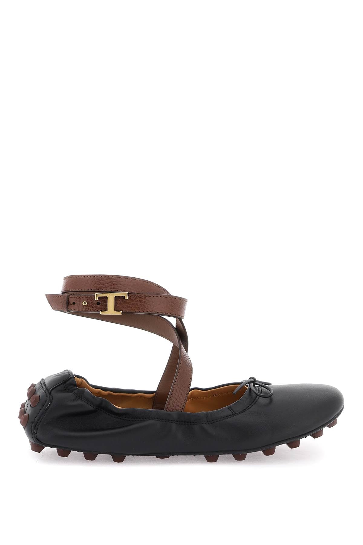 Tod's bubble leather ballet flats shoes with strap-0
