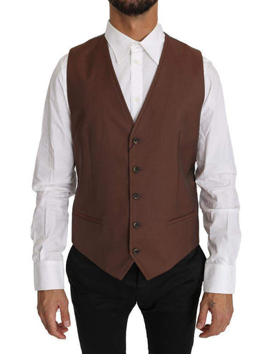 Dolce & Gabbana  Brown Wool Silk Waistcoat Vest #men, Brand_Dolce & Gabbana, Brown, Catch, Dolce & Gabbana, feed-agegroup-adult, feed-color-brown, feed-gender-male, feed-size-IT50 | L, feed-size-IT54 | XXL, Gender_Men, IT50 | L, IT54 | XXL, Kogan, Men - New Arrivals, Vests - Men - Clothing at SEYMAYKA
