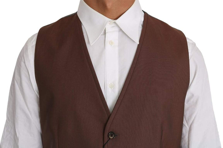 Dolce & Gabbana  Brown Wool Silk Waistcoat Vest #men, Brand_Dolce & Gabbana, Brown, Catch, Dolce & Gabbana, feed-agegroup-adult, feed-color-brown, feed-gender-male, feed-size-IT50 | L, feed-size-IT54 | XXL, Gender_Men, IT50 | L, IT54 | XXL, Kogan, Men - New Arrivals, Vests - Men - Clothing at SEYMAYKA