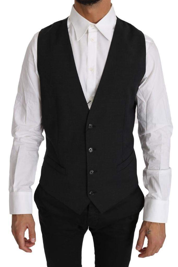 Dolce & Gabbana  Gray Solid 100% Wool Waistcoat Vest #men, Brand_Dolce & Gabbana, Catch, Dolce & Gabbana, feed-agegroup-adult, feed-color-gray, feed-gender-male, feed-size-IT50 | L, Gender_Men, Gray, IT50 | L, Kogan, Men - New Arrivals, Vests - Men - Clothing at SEYMAYKA