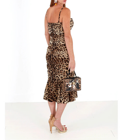 Brown Leopard Print Ruched Midi Dress