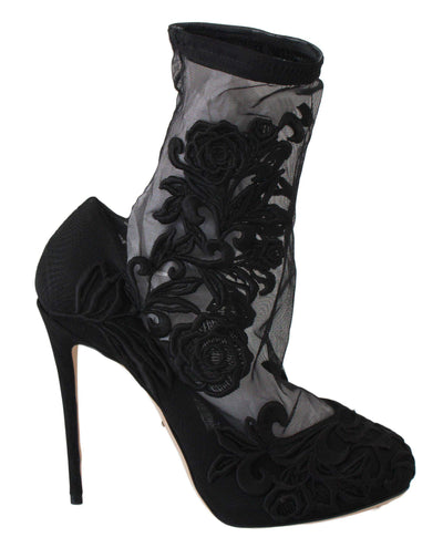 Dolce & Gabbana  Black Roses Stilettos Booties Socks Shoes #women, Black, Brand_Dolce & Gabbana, Catch, Category_Shoes, Dolce & Gabbana, EU39/US8.5, feed-agegroup-adult, feed-color-black, feed-gender-female, feed-size-US8.5, Gender_Women, Kogan, Pumps - Women - Shoes, Shoes - New Arrivals at SEYMAYKA