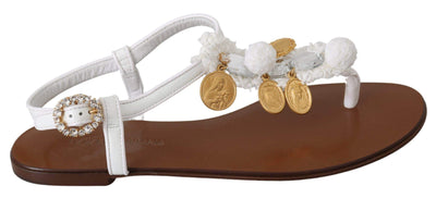 Dolce & Gabbana  White Leather Coins Flip Flops Sandals Shoes #women, Brand_Dolce & Gabbana, Catch, Category_Shoes, Dolce & Gabbana, EU35/US4.5, feed-agegroup-adult, feed-color-white, feed-gender-female, feed-size-US4.5, Gender_Women, Kogan, Sandals - Women - Shoes, Shoes - New Arrivals, White at SEYMAYKA