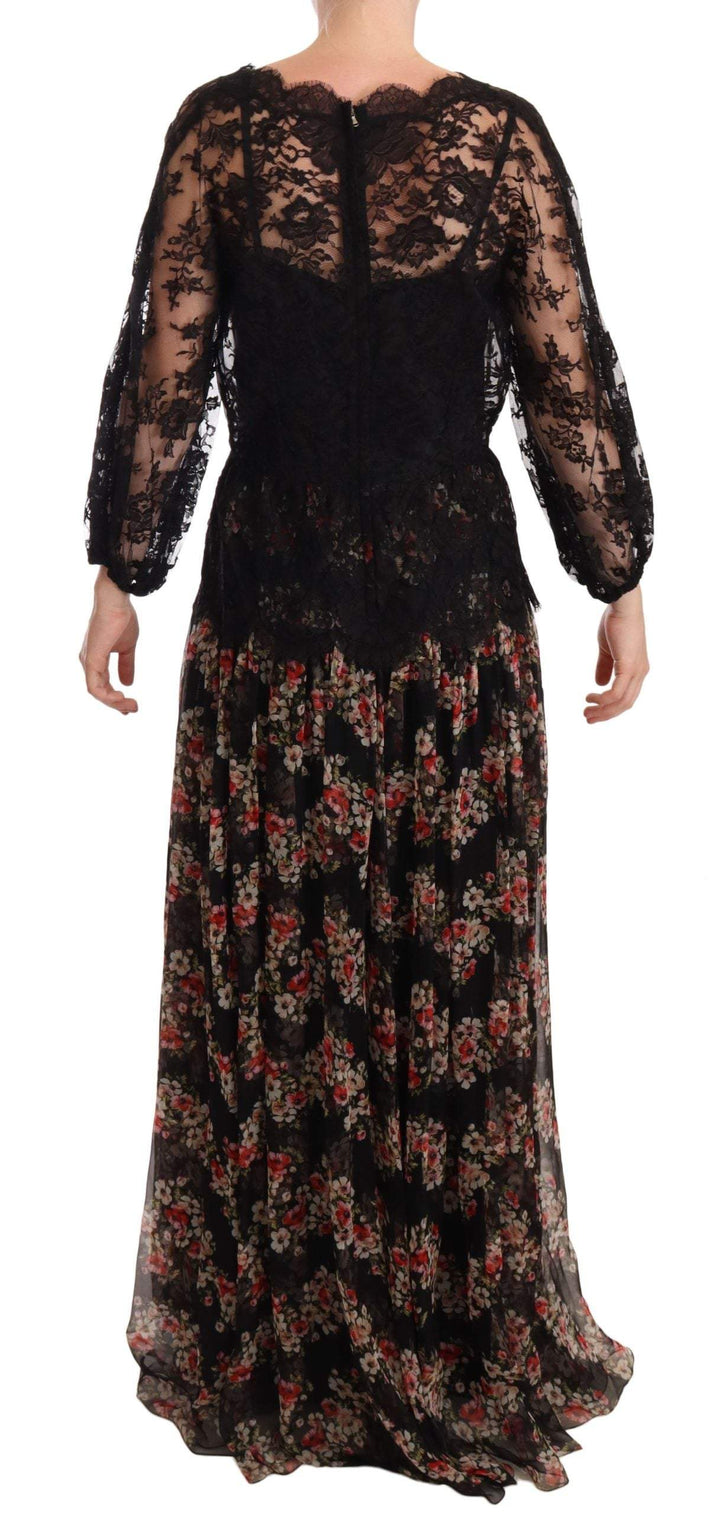 Dolce & Gabbana Black Lace Floral Polka Maxi Capri Dress Black, Dolce & Gabbana, Dresses - Women - Clothing, feed-1, IT46|XL at SEYMAYKA