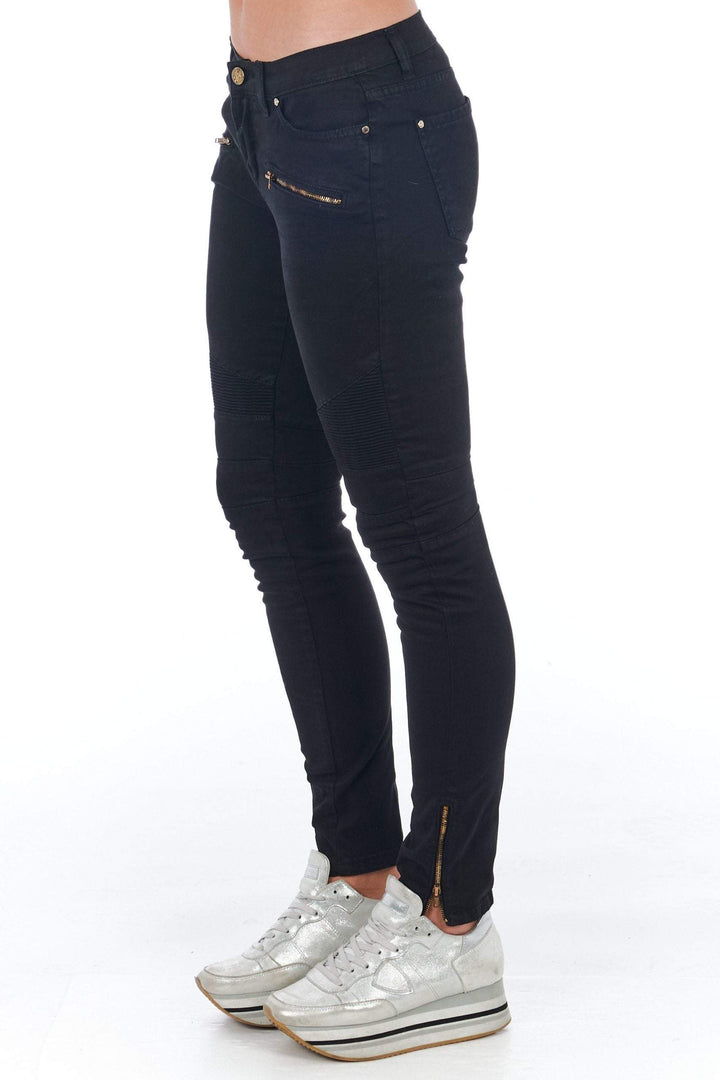 Frankie Morello Black Cotton Jeans & Pant Black, feed-1, Frankie Morello, IT40 | XS, IT42 | S, IT44 | M, IT46 | L, Jeans & Pants - Women - Clothing at SEYMAYKA
