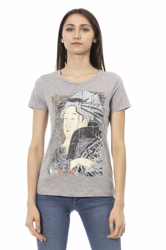 Trussardi Action Chic Gray Short Sleeve Tee with Front Print