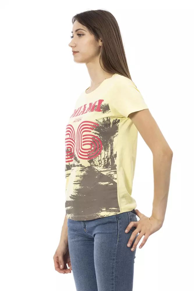 Trussardi Action Chic Yellow Short Sleeve Tee With Front Print