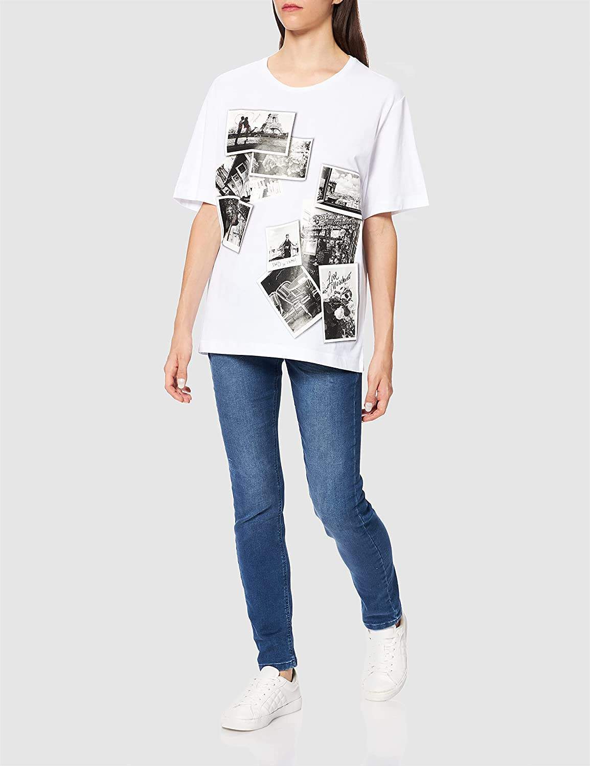 Love Moschino oversized photo printed  Tops & T-Shirt feed-agegroup-adult, feed-color-White, feed-gender-female, IT38|XS, IT40|S, IT42|M, IT44|L, Love Moschino, Tops & T-Shirts - Women - Clothing, White at SEYMAYKA