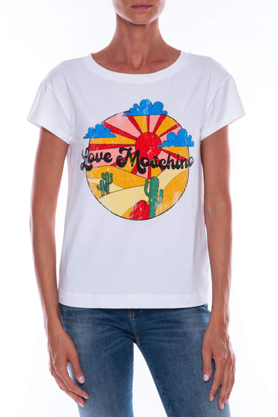 Love Moschino White Cotton Tops & T-Shirt feed-1, IT38|XS, IT40|S, IT42|M, IT44|L, IT46 | L, IT48 | XL, Love Moschino, Tops & T-Shirts - Women - Clothing, White at SEYMAYKA