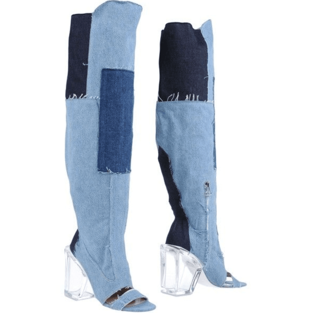 Off-White Light Blue Cotton Boot Boots - Women - Shoes, EU37/US6.5, feed-1, Light Blue, Off-White at SEYMAYKA