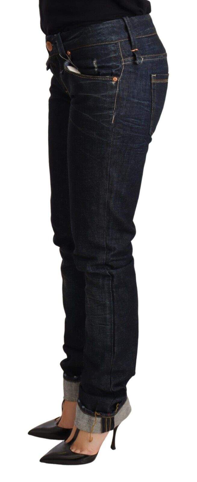 Acht Dark Blue Cotton Slim Fit Folded Hem  Denim Trouser Jeans Acht, Blue, feed-1, Jeans & Pants - Women - Clothing, W26 at SEYMAYKA
