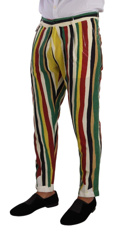 Dolce & Gabbana Multicolor Striped Linen Cotton Pants #men, Dolce & Gabbana, feed-1, IT48 | M, Jeans & Pants - Men - Clothing, Multicolor at SEYMAYKA