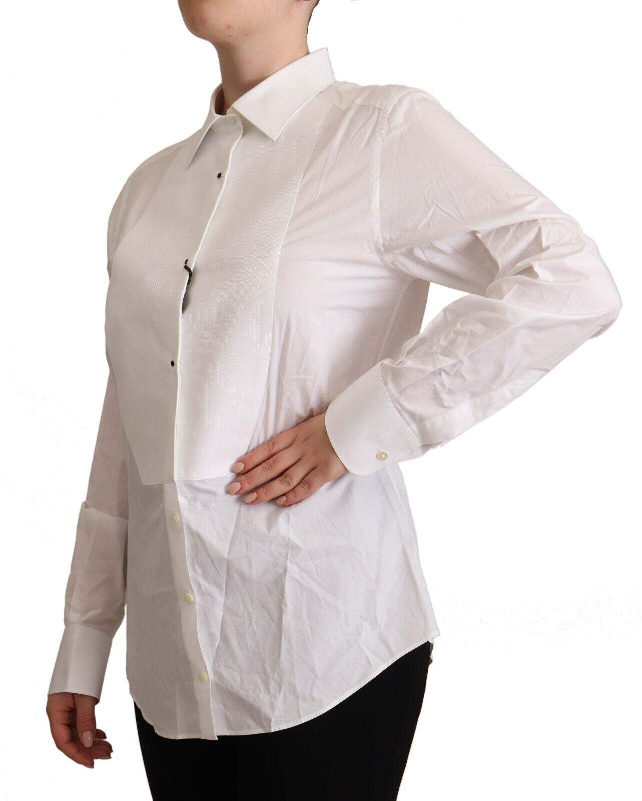 Dolce & Gabbana White Cotton Collared Long Sleeve Shirt Top Dolce & Gabbana, feed-1, IT44|L, IT46|XL, Shirts - Women - Clothing, White at SEYMAYKA