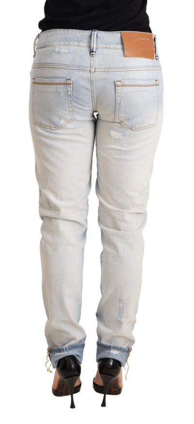 Acht Light Blue Distressed Cotton Folded Hem Denim Trouser Jeans Acht, feed-1, Jeans & Pants - Women - Clothing, Light-blue, W26 at SEYMAYKA