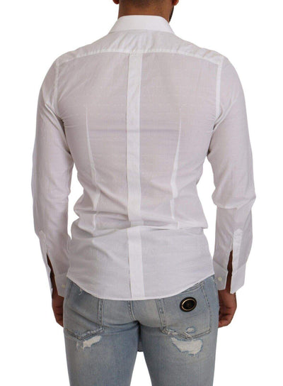 Dolce & Gabbana White Cotton Collared Formal Dress GOLD Shirt #men, Dolce & Gabbana, feed-1, IT39 | S, Shirts - Men - Clothing, White at SEYMAYKA