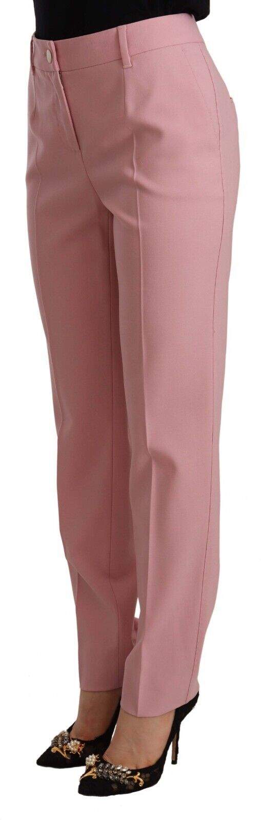 Dolce & Gabbana Pink Wool Stretch High Waist Trouser Pants Dolce & Gabbana, feed-1, IT40|S, IT42|M, Jeans & Pants - Women - Clothing, Pink at SEYMAYKA