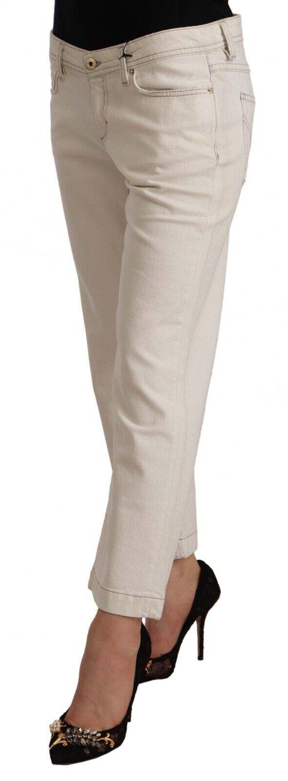 Dolce & Gabbana Off White Cotton Flared Cropped Denim Jeans Dolce & Gabbana, feed-1, Jeans & Pants - Women - Clothing, Off White, W28, W29 at SEYMAYKA
