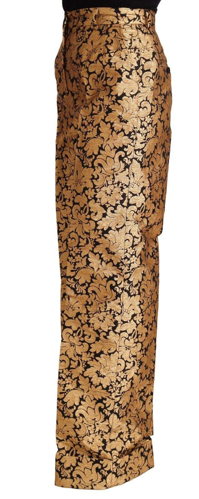 Dolce & Gabbana Gold Floral Jacquard Straight Polyester Pants Dolce & Gabbana, feed-1, Gold, IT42|M, Jeans & Pants - Women - Clothing at SEYMAYKA