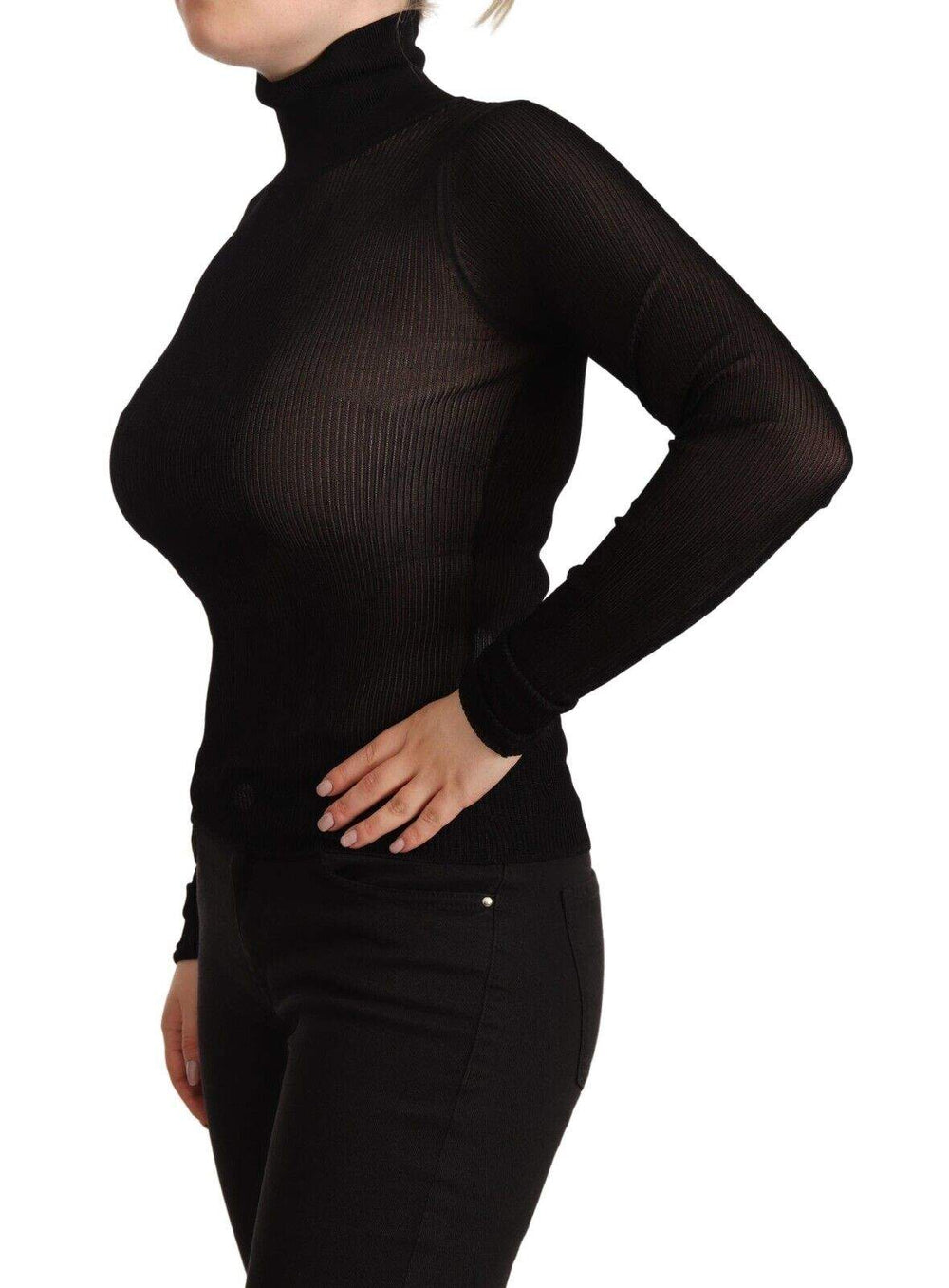 Dolce & Gabbana Black Turtleneck Sheer Pullover Top Sweater Black, Dolce & Gabbana, feed-1, IT38|XS, IT40|S, Sweaters - Women - Clothing at SEYMAYKA