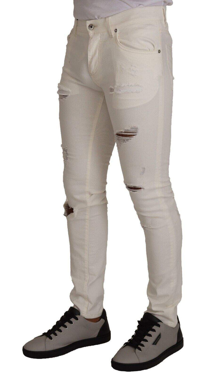 Dolce & Gabbana White Tattered Skinny Cotton  Denim Jeans #men, Dolce & Gabbana, feed-1, IT46 | S, Jeans & Pants - Men - Clothing, White at SEYMAYKA