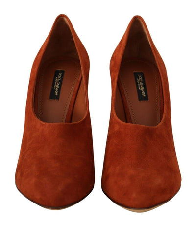 Dolce & Gabbana Brown Suede Leather Block Heels Pumps Shoes Brown, Dolce & Gabbana, EU39/US8.5, feed-1, Pumps - Women - Shoes at SEYMAYKA