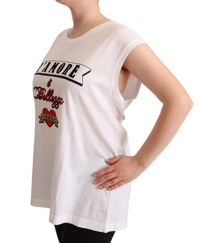 Dolce & Gabbana White L'Amore E'Bellezza Tank T-shirt Top Dolce & Gabbana, feed-1, IT46|XL, Tops & T-Shirts - Women - Clothing, White at SEYMAYKA