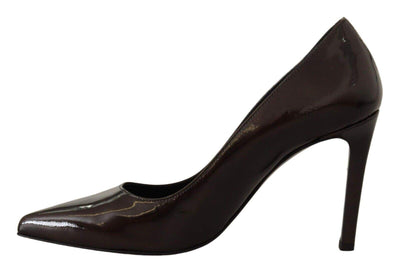 SOFIA Brown Patent Leather Stiletto Heels Pumps Shoes Brown, EU37.5/US7, EU39/US8.5, feed-1, Pumps - Women - Shoes, SOFIA at SEYMAYKA