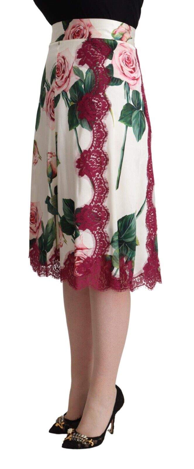 Dolce & Gabbana White Rose Print High Waist Midi A-line Skirt Dolce & Gabbana, feed-1, IT36|XXS, IT38|XS, IT40|S, IT42|M, IT44|L, IT46|XL, IT48|XXL, Skirts - Women - Clothing, White at SEYMAYKA