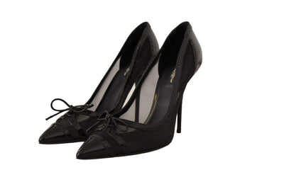 Dolce & Gabbana Black Mesh Leather Pointed Heels Pumps Shoes Black, Dolce & Gabbana, EU40/US9.5, feed-1, Pumps - Women - Shoes at SEYMAYKA