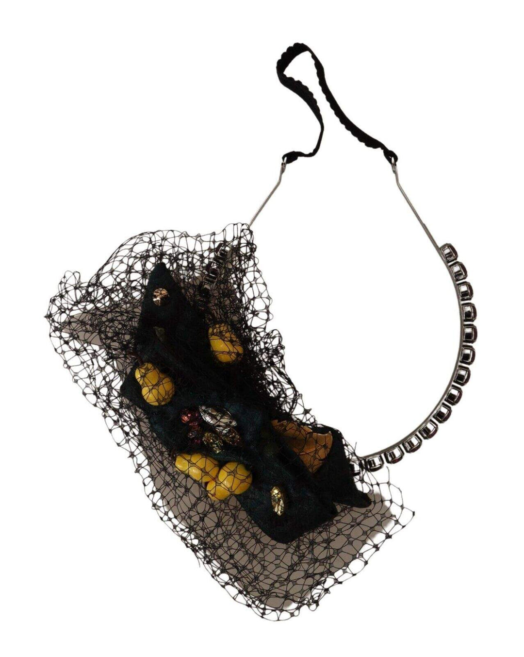 Dolce & Gabbana Silver Tiara Crystals Fruits Black Mesh Diadem Headband Black, Dolce & Gabbana, feed-1, Headbands - Women - Accessories at SEYMAYKA
