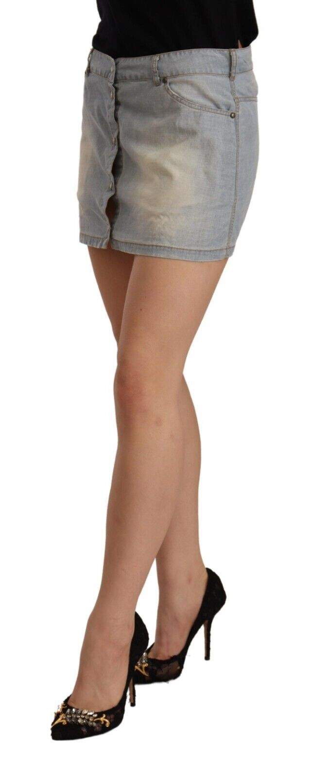 Ermanno Scervino Light Blue Mid Waist Denim Mini Cotton Skirt Ermanno Scervino, feed-1, IT38|XS, IT40|S, Light Blue, Skirts - Women - Clothing at SEYMAYKA