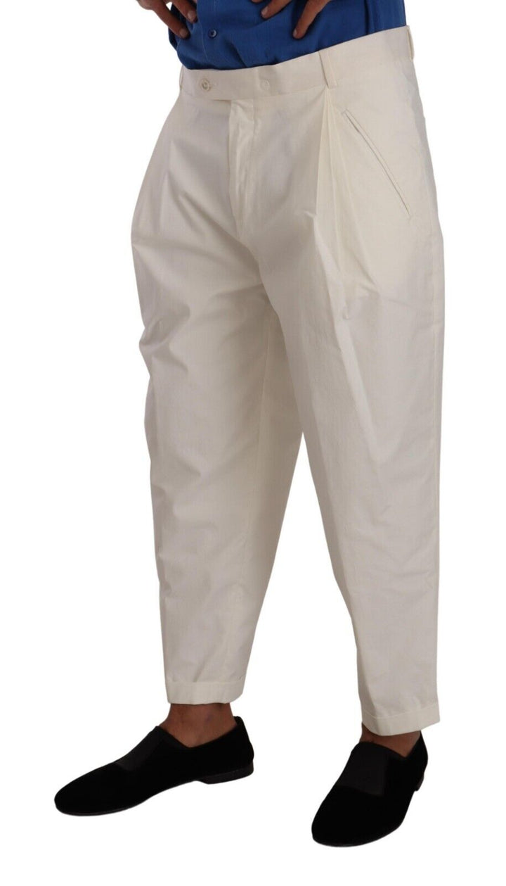 Dolce & Gabbana White Cotton Tapered  Trouser Dress Pants