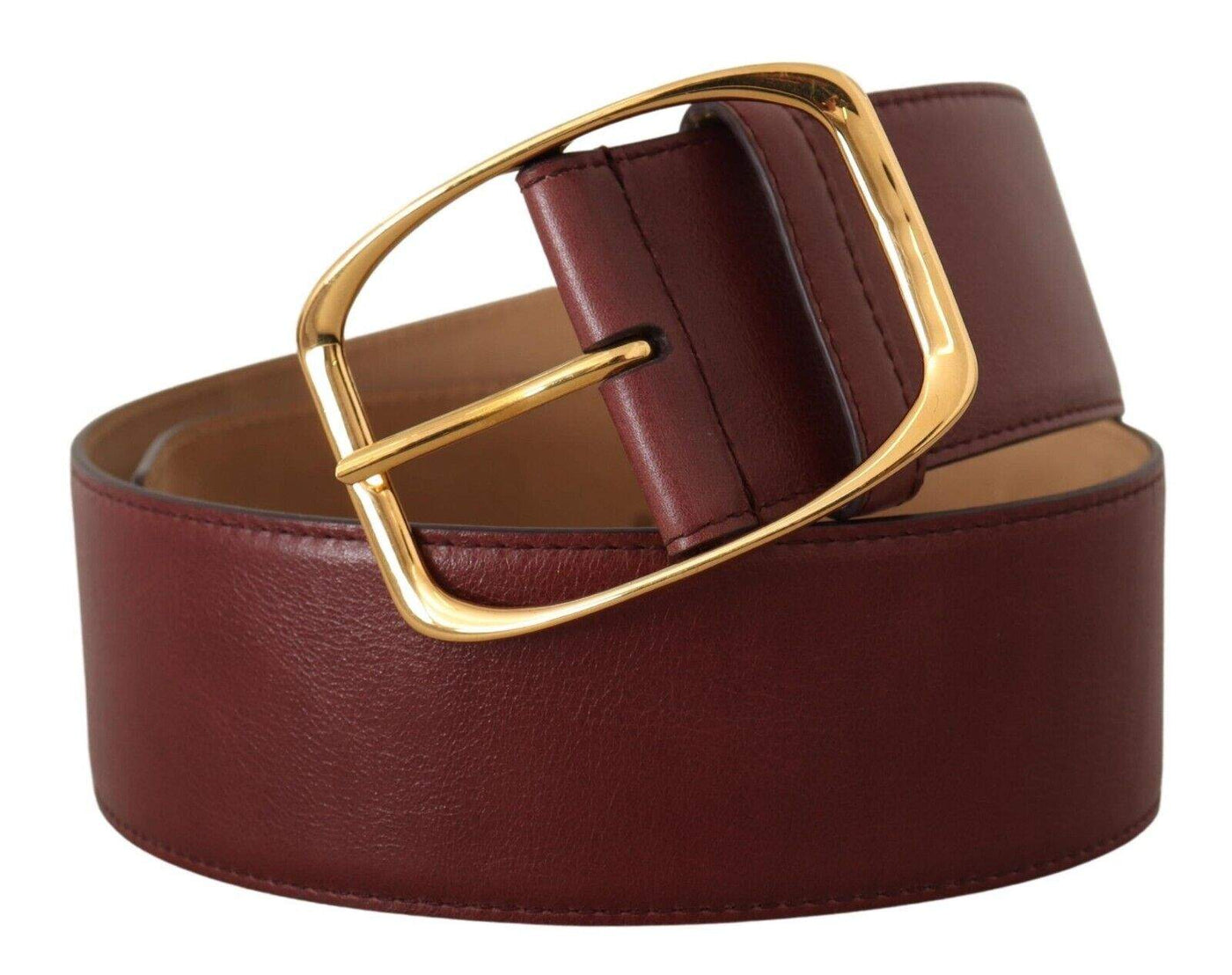 Dolce & Gabbana Maroon Leather Gold Metal Square Buckle Belt 75 cm / 30 Inches, Belts - Women - Accessories, Dolce & Gabbana, feed-1, Marrone at SEYMAYKA