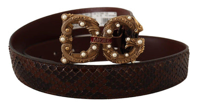Dolce & Gabbana Brown Exotic Leather Logo Buckle Amore Belt 75 cm / 30 Inches, Belts - Women - Accessories, Brown, Dolce & Gabbana, feed-1 at SEYMAYKA