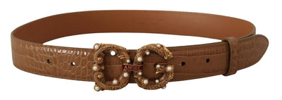 Dolce & Gabbana Brown Crocodile Pattern Leather Logo Amore  Belt 75 cm / 30 Inches, Belts - Women - Accessories, Brown, Dolce & Gabbana, feed-1 at SEYMAYKA