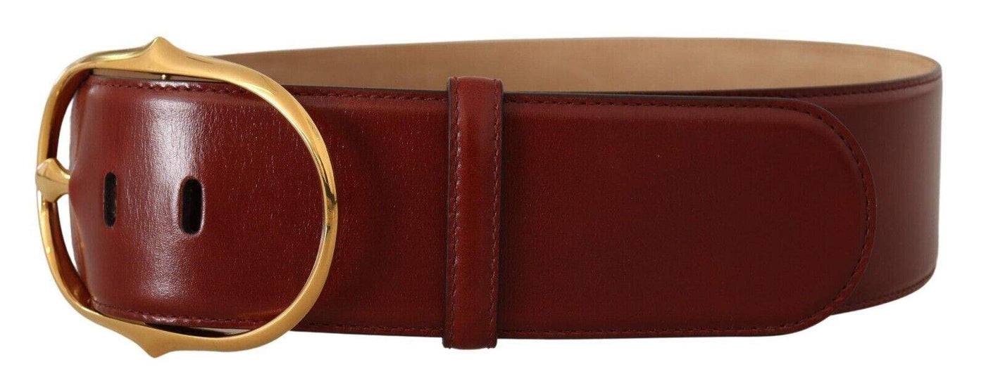 Dolce & Gabbana Maroon Leather Gold Metal Oval Buckle Belt 75 cm / 30 Inches, Belts - Women - Accessories, Dolce & Gabbana, feed-1, Marrone at SEYMAYKA