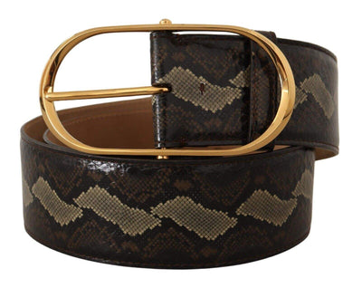 Dolce & Gabbana Brown Exotic Leather Gold Oval Buckle Belt 75 cm / 30 Inches, Belts - Women - Accessories, Brown, Dolce & Gabbana, feed-1 at SEYMAYKA