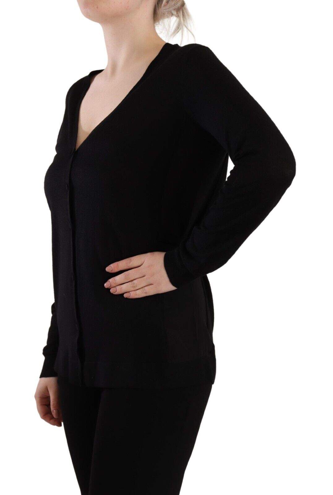 Dolce & Gabbana Black Wool V-neck Long Sleeves Pullover Top Black, Dolce & Gabbana, feed-1, IT42|M, Tops & T-Shirts - Women - Clothing at SEYMAYKA