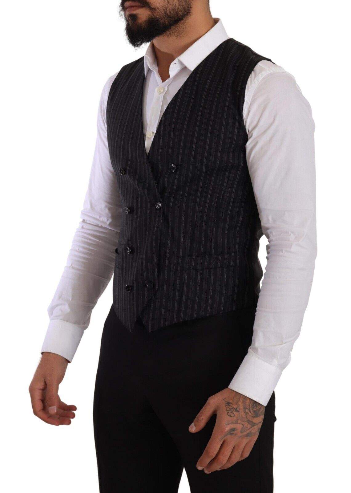Dolce & Gabbana Gray Striped Double Breasted Waistcoat Vest #men, Black and Gray, Dolce & Gabbana, feed-1, IT48 | M, Vests - Men - Clothing at SEYMAYKA