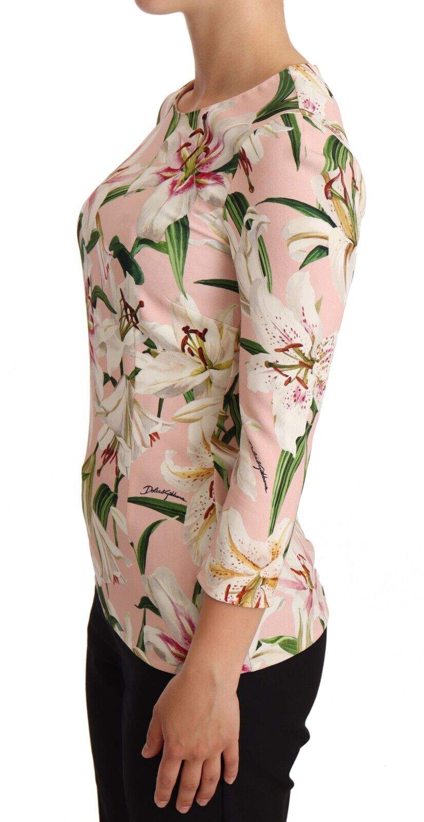 Dolce & Gabbana Pink Lily Print Viscose Long Sleeves Blouse Dolce & Gabbana, feed-1, IT38|XS, Pink, Tops & T-Shirts - Women - Clothing at SEYMAYKA