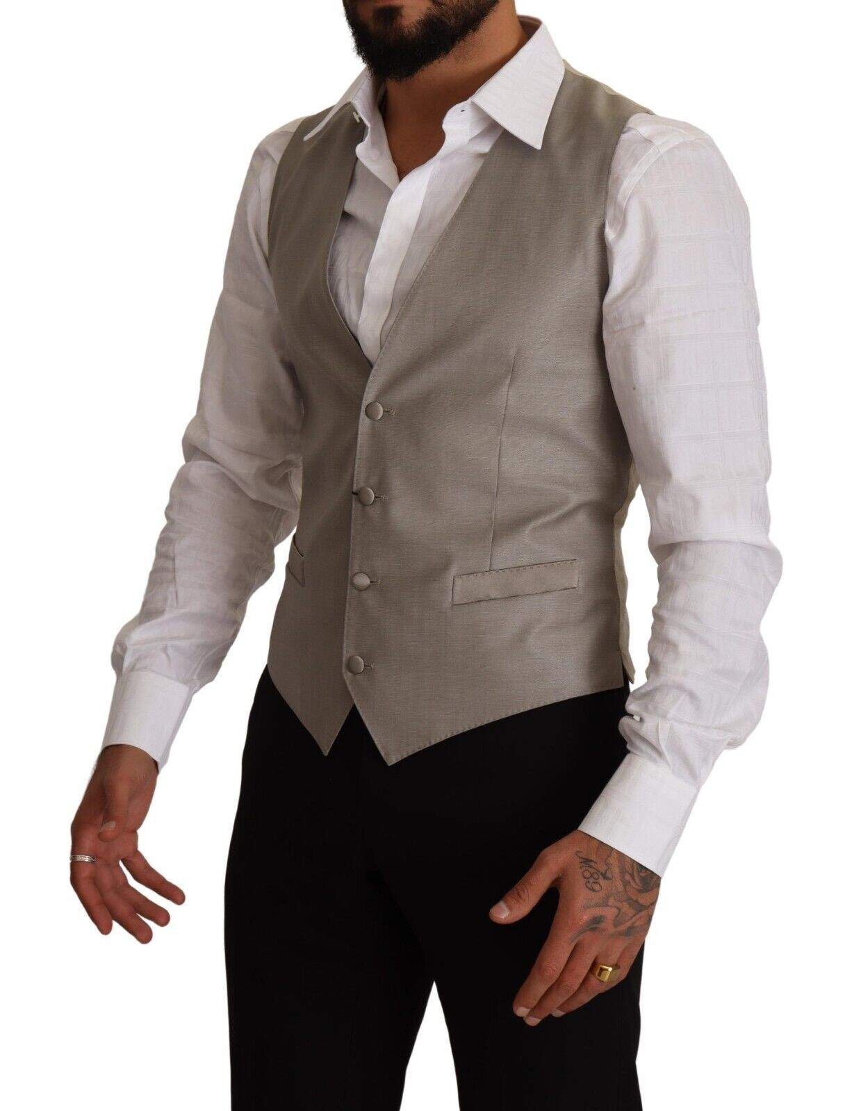 Dolce & Gabbana Beige Wool Single Breasted Waistcoat Vest #men, Beige, Dolce & Gabbana, feed-1, IT48 | M, Vests - Men - Clothing at SEYMAYKA