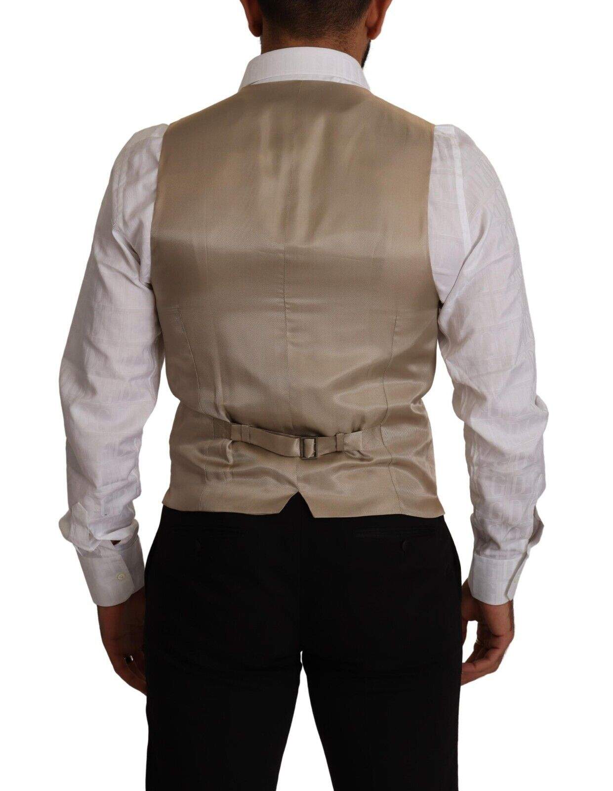 Dolce & Gabbana Beige Cotton Silk Slim Fit Waistcoat Vest #men, Beige, Dolce & Gabbana, feed-1, IT48 | M, Vests - Men - Clothing at SEYMAYKA
