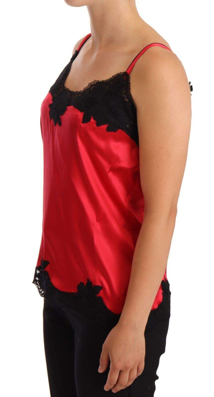 Dolce & Gabbana Red Floral Lace Silk Satin Camisole Lingerie Top Black and Red, Dolce & Gabbana, feed-1, IT2 | S, Sleepwear - Women - Clothing at SEYMAYKA