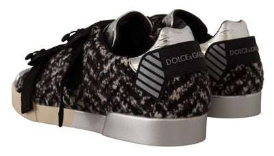 Dolce & Gabbana Silver Leather Brown Cotton Wool Sneakers Shoes #men, Dolce & Gabbana, EU44/US11, feed-1, Silver, Sneakers - Men - Shoes at SEYMAYKA